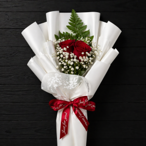 Elegant White-Wrapped Red Rose Bouquet