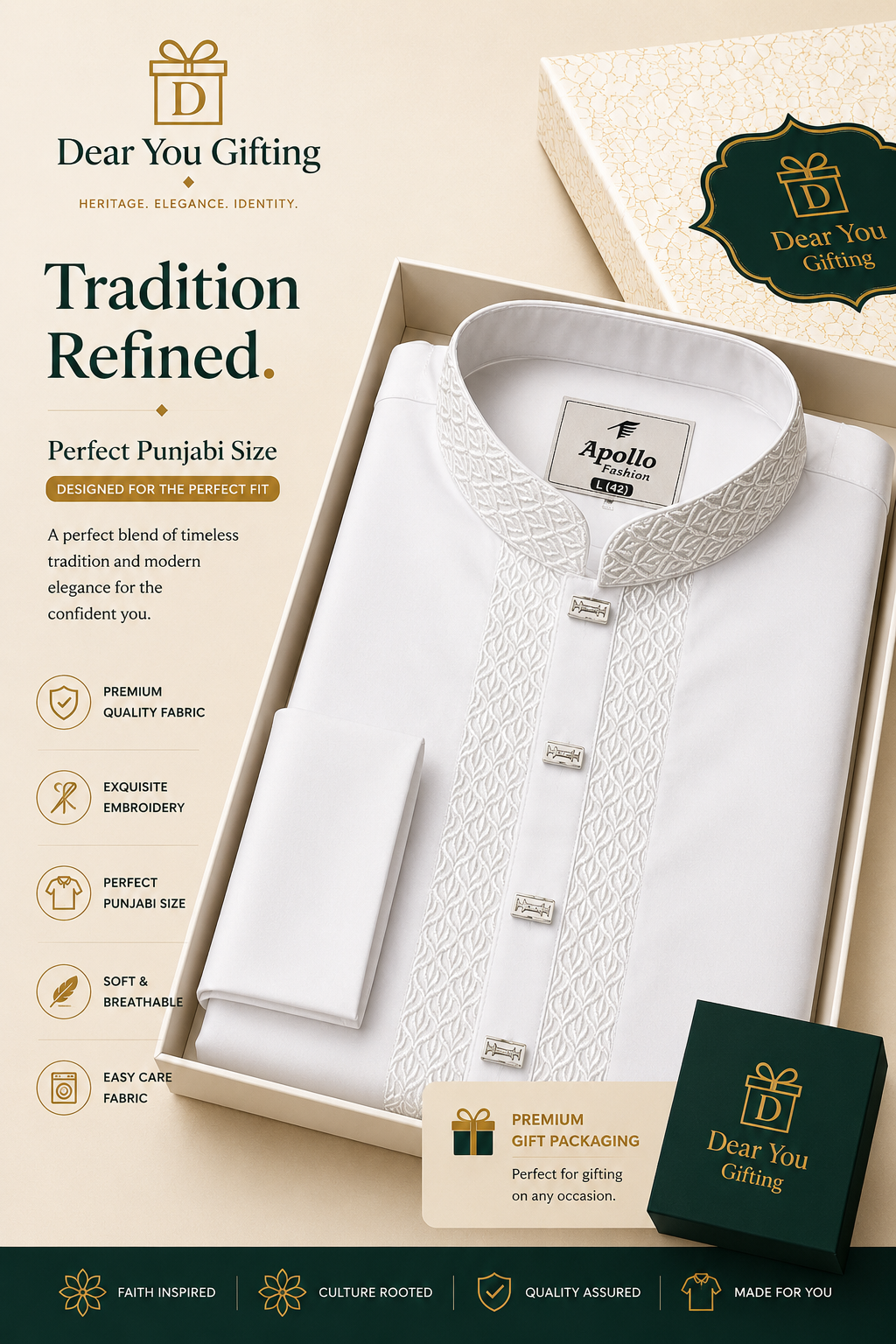 Premium White Embroidered Panjabi