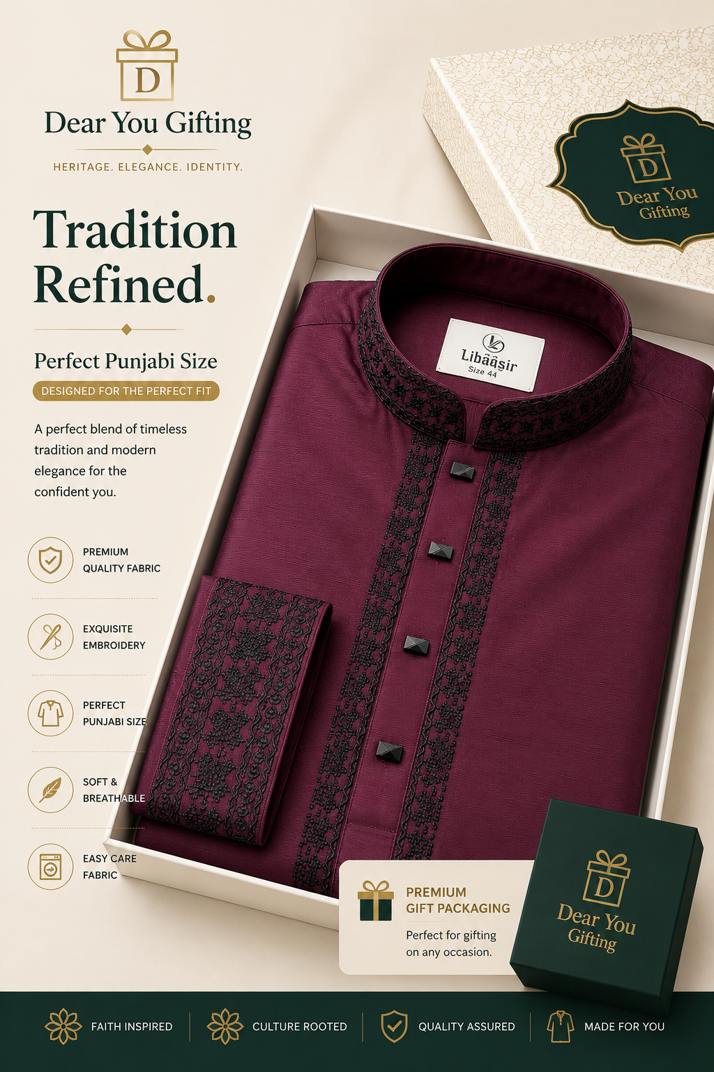 Premium ‘Maroon’ Cotton Fabric Panjabi For Him