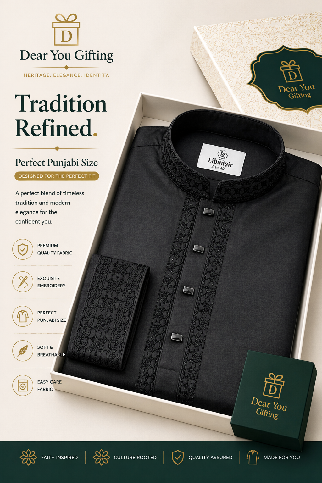 Premium Black Panjabi Cotton Fabric Panjabi