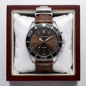 News Time Brown Dial Quartz Leather Watch